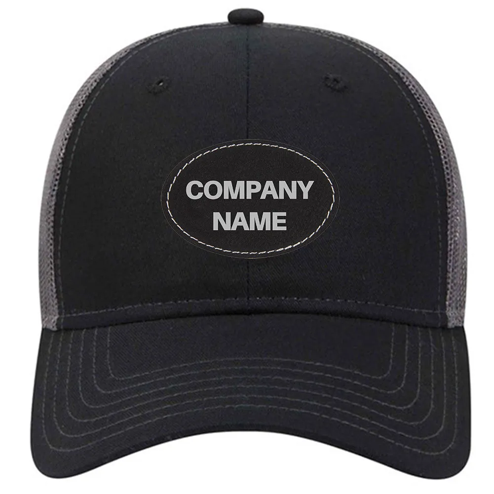 Customize Company Logo Leatherette Patch 6 Panel Low Profile Mesh Back Trucker Hat