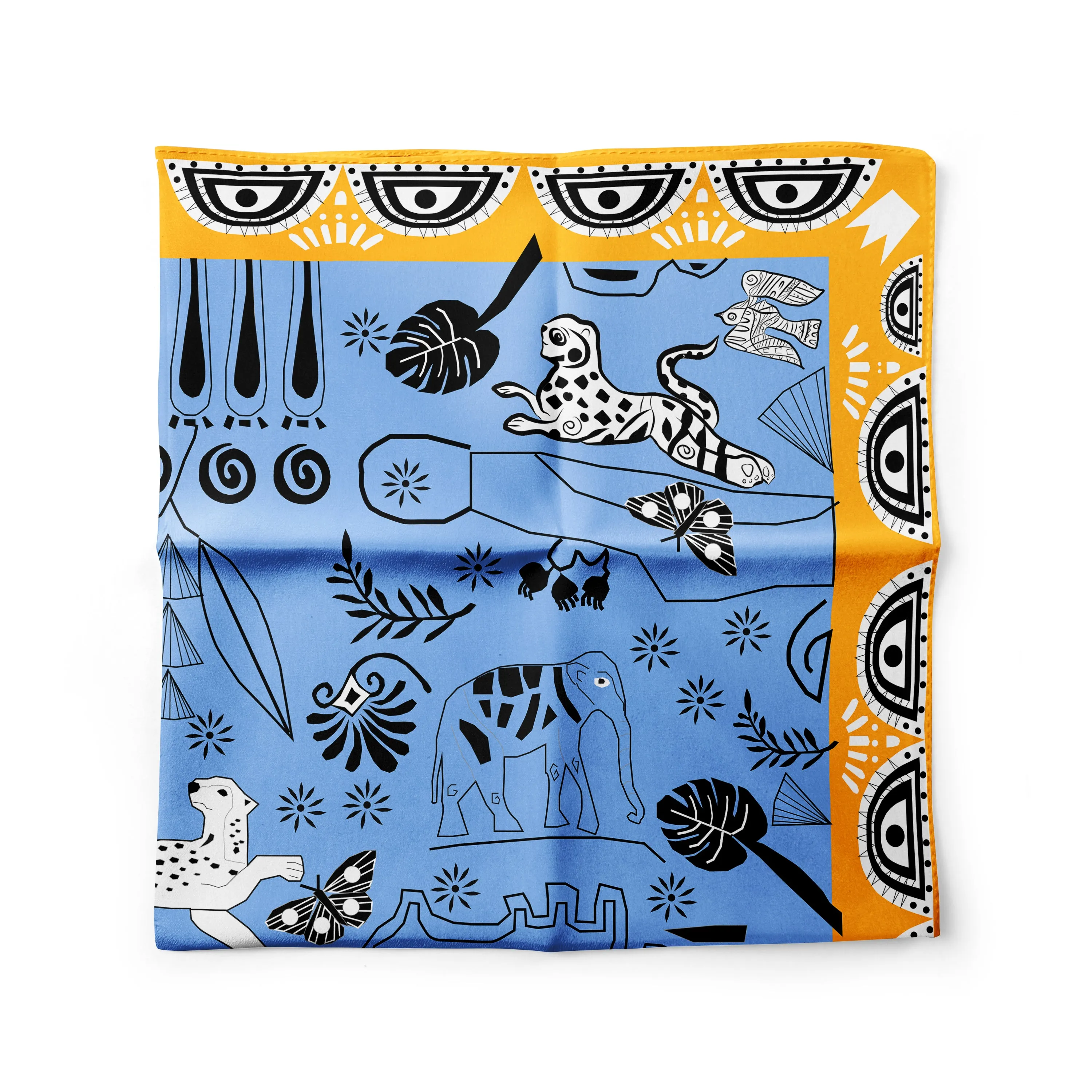 Cyclades Pocket Square Silk Scarf Jungle Blue