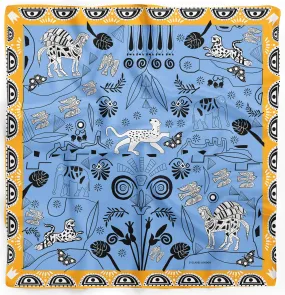 Cyclades Pocket Square Silk Scarf Jungle Blue