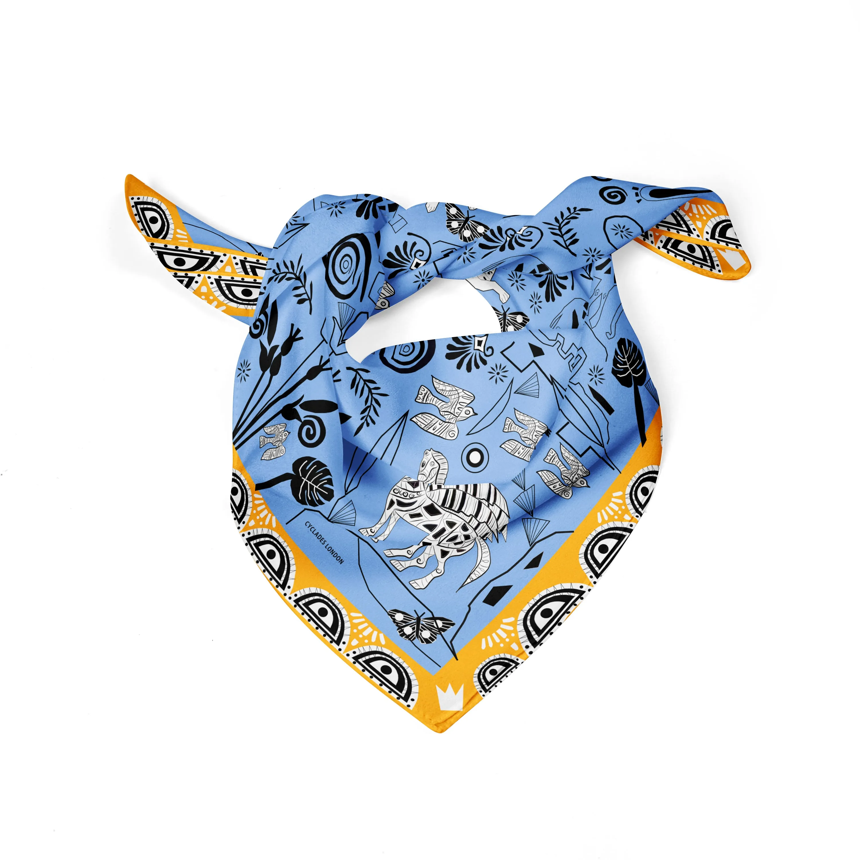 Cyclades Pocket Square Silk Scarf Jungle Blue