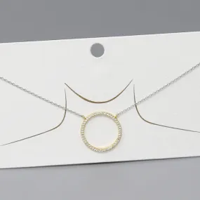 CZ Pave Circle Pendant Gold Dipped Chain Necklace