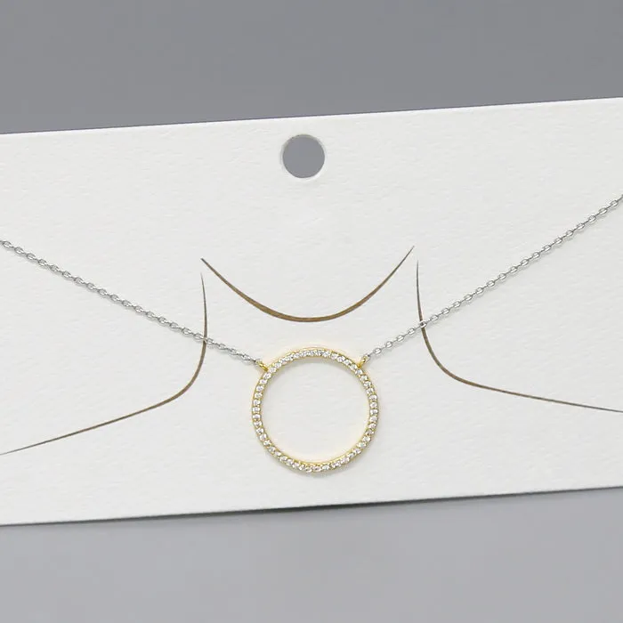 CZ Pave Circle Pendant Gold Dipped Chain Necklace