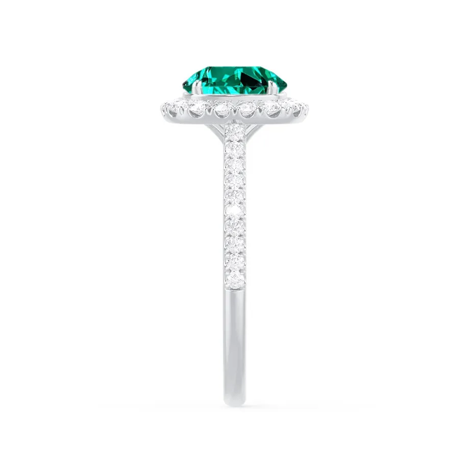 DARLEY - Chatham® Emerald Elongated Cushion Micro Pavé 950 Platinum Halo