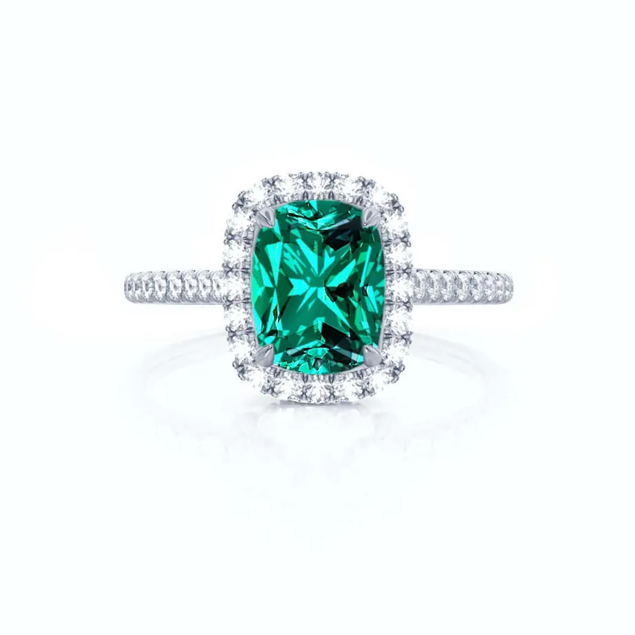 DARLEY - Chatham® Emerald Elongated Cushion Micro Pavé 950 Platinum Halo