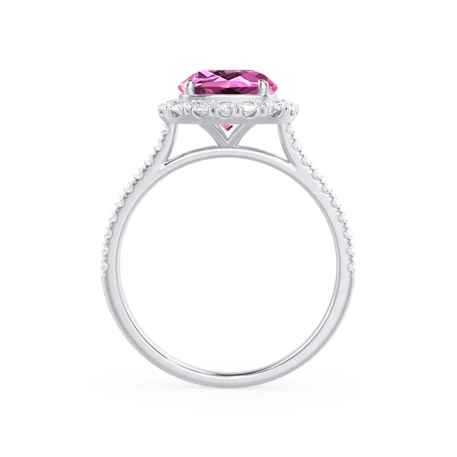 DARLEY - Chatham® Pink Sapphire Elongated Cushion Micro Pavé 950 Platinum Halo