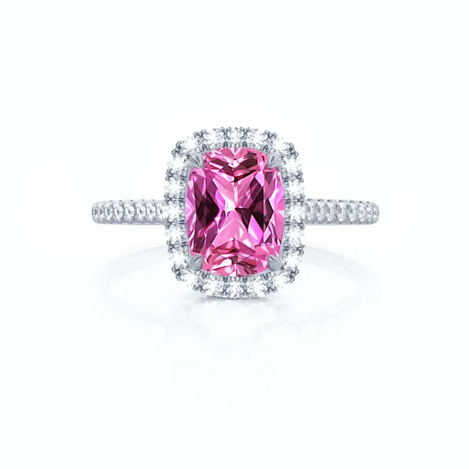 DARLEY - Chatham® Pink Sapphire Elongated Cushion Micro Pavé 950 Platinum Halo