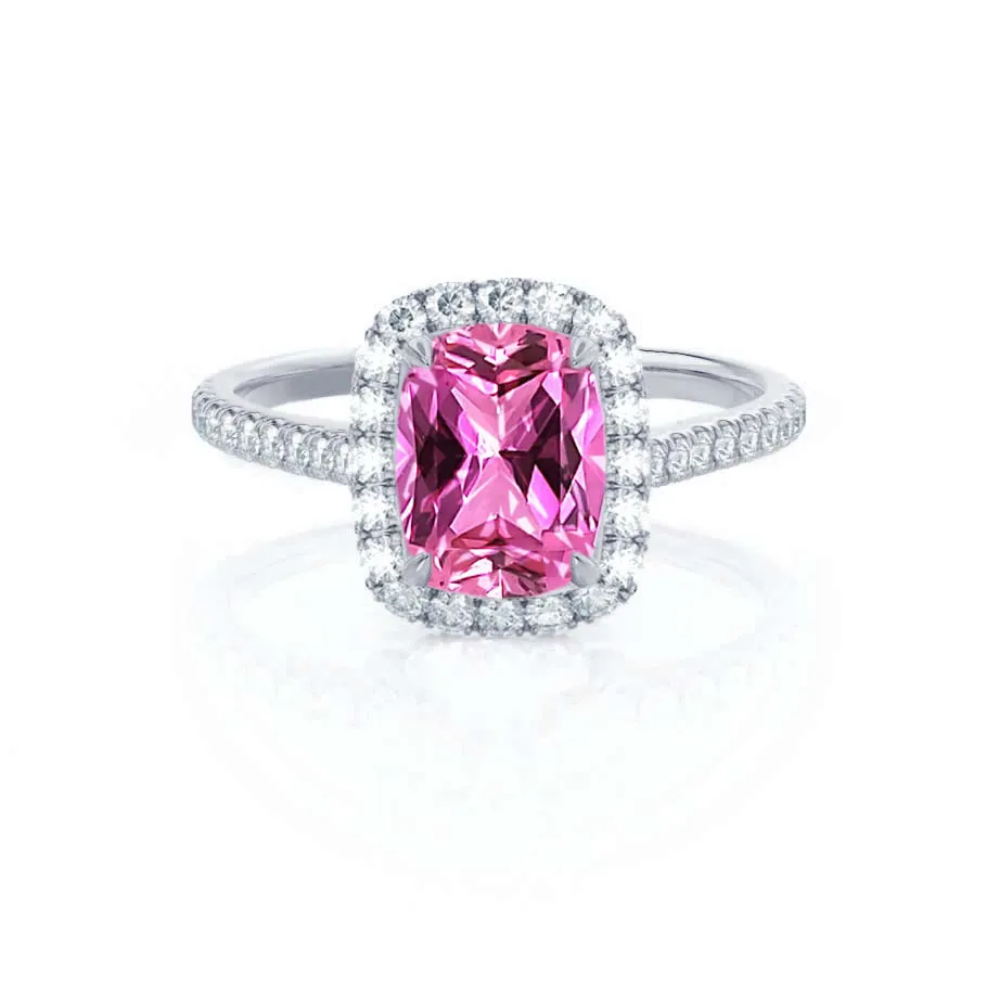 DARLEY - Chatham® Pink Sapphire Elongated Cushion Micro Pavé 950 Platinum Halo