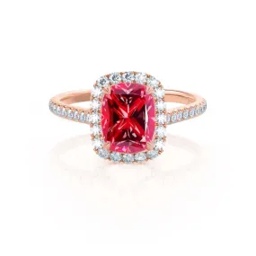 DARLEY - Chatham® Ruby Elongated Cushion Micro Pavé 18k Rose Gold Halo