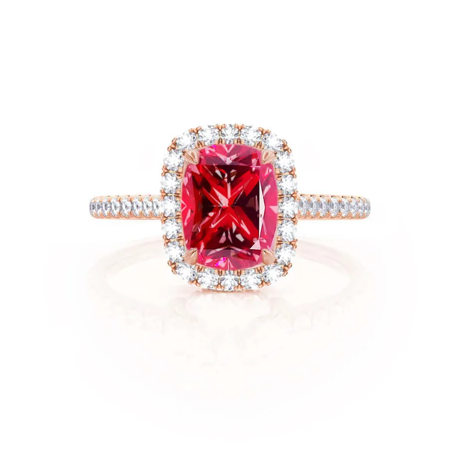 DARLEY - Chatham® Ruby Elongated Cushion Micro Pavé 18k Rose Gold Halo