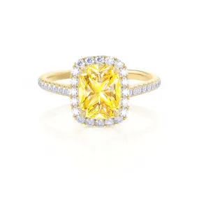 DARLEY - Chatham® Yellow Sapphire Elongated Cushion Micro Pavé 18k Yellow Gold Halo