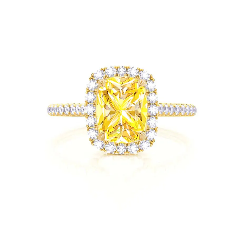 DARLEY - Chatham® Yellow Sapphire Elongated Cushion Micro Pavé 18k Yellow Gold Halo