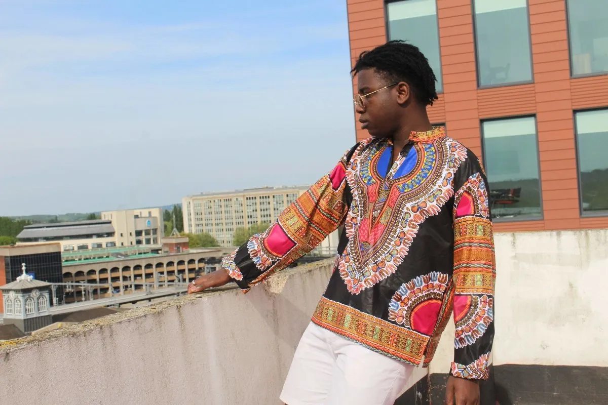 Dashiki Shirt in Black Print - Festival Shirt