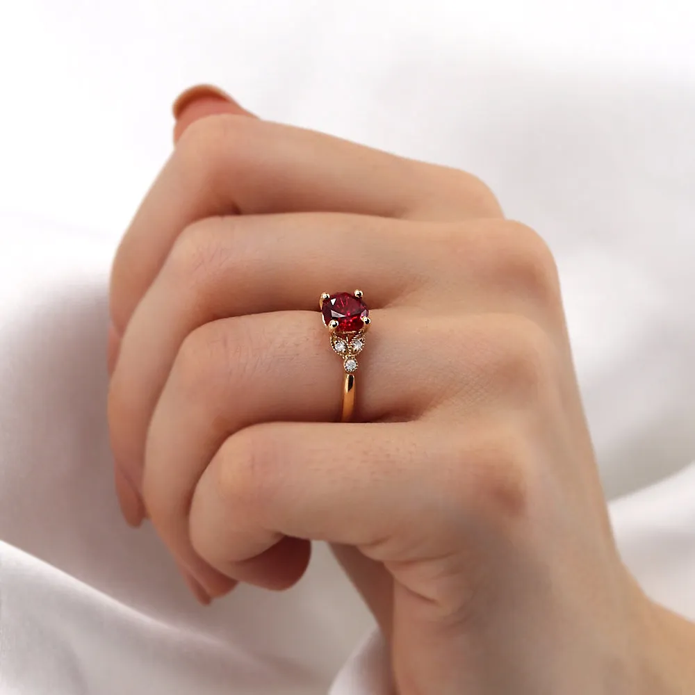 DELILAH - Chatham® Round Ruby 18k White Gold Shoulder Set Ring