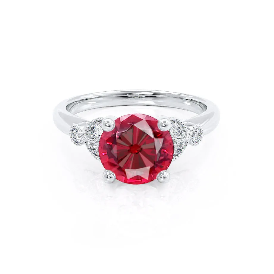 DELILAH - Chatham® Round Ruby 18k White Gold Shoulder Set Ring