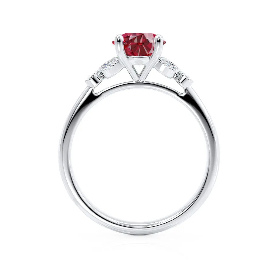 DELILAH - Chatham® Round Ruby 18k White Gold Shoulder Set Ring