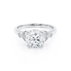 DELILAH - Round Moissanite 18k White Gold Shoulder Set Ring