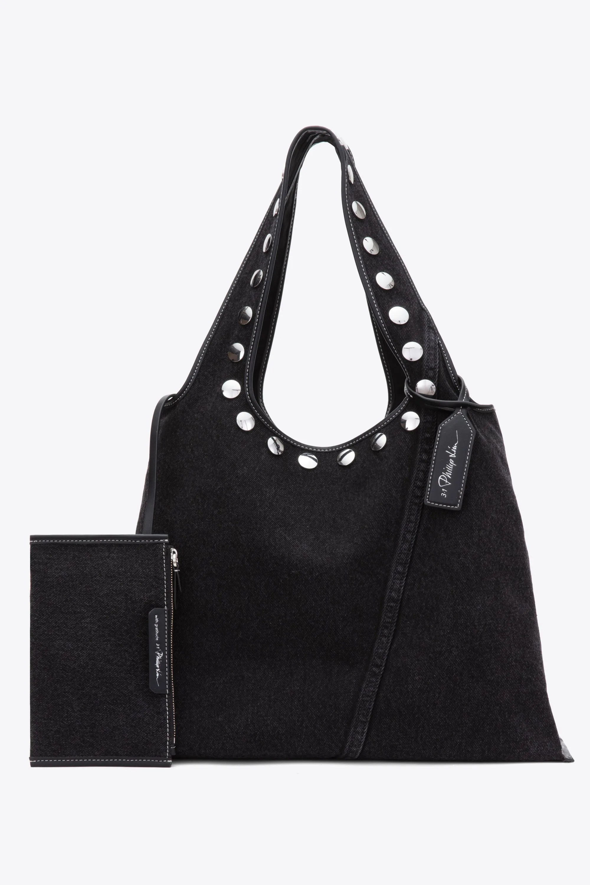 Denim Market Tote with Studs