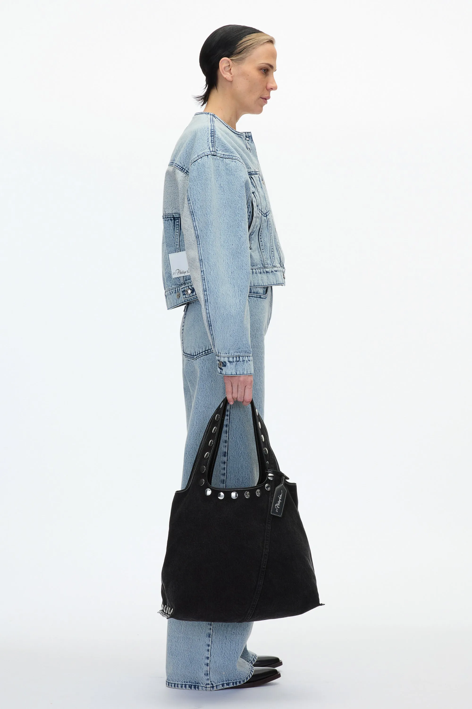 Denim Market Tote with Studs