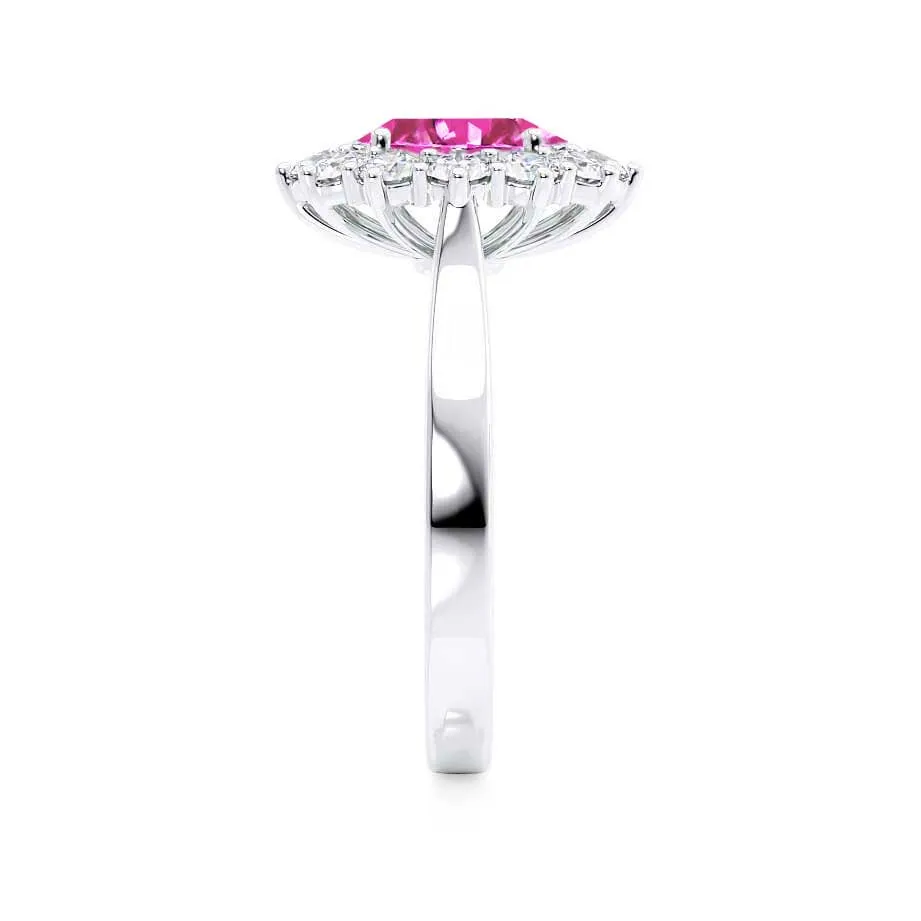 DIANA - Chatham® Pink Sapphire & Lab Diamond 18k White Gold Halo