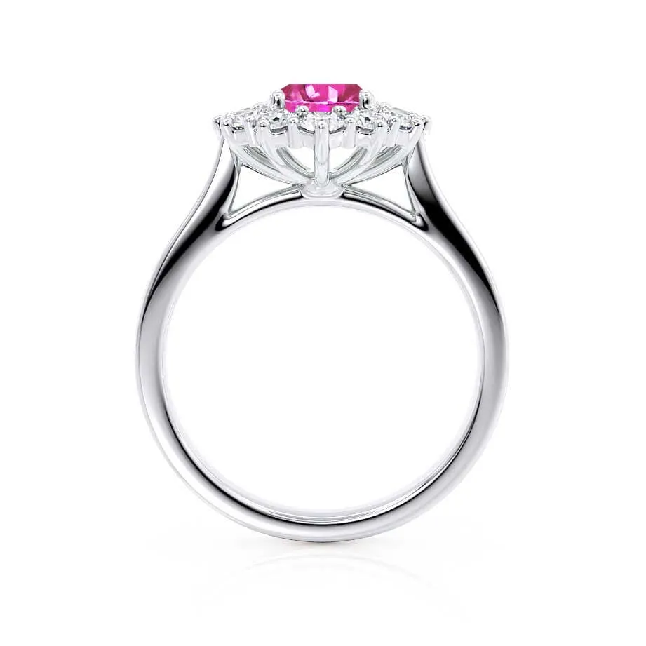 DIANA - Chatham® Pink Sapphire & Lab Diamond 18k White Gold Halo