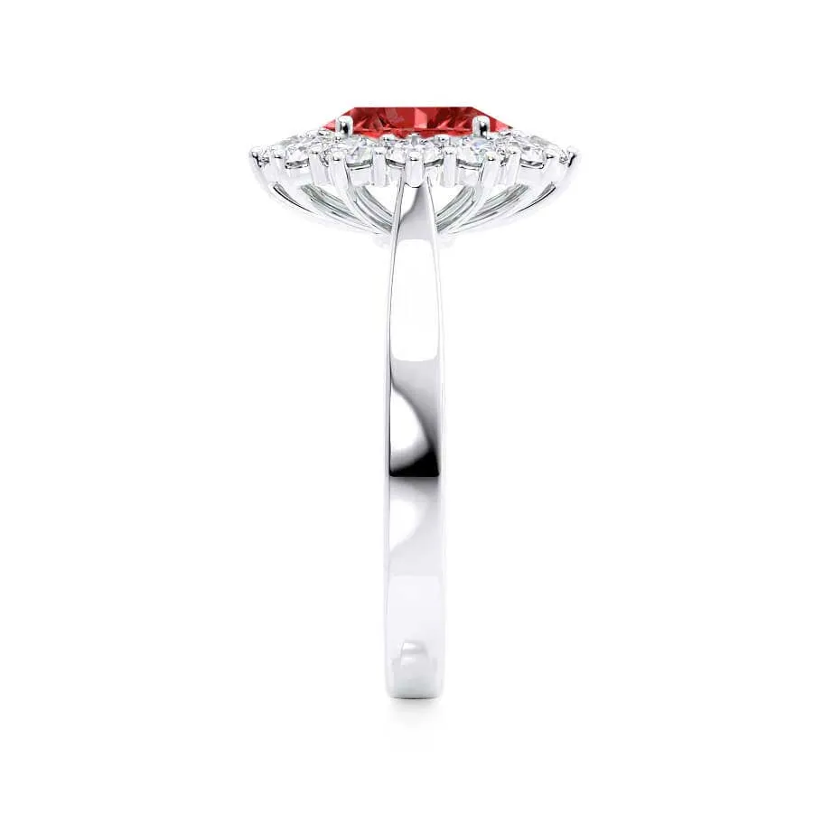 DIANA - Chatham® Ruby & Lab Diamond 18k White Gold Halo