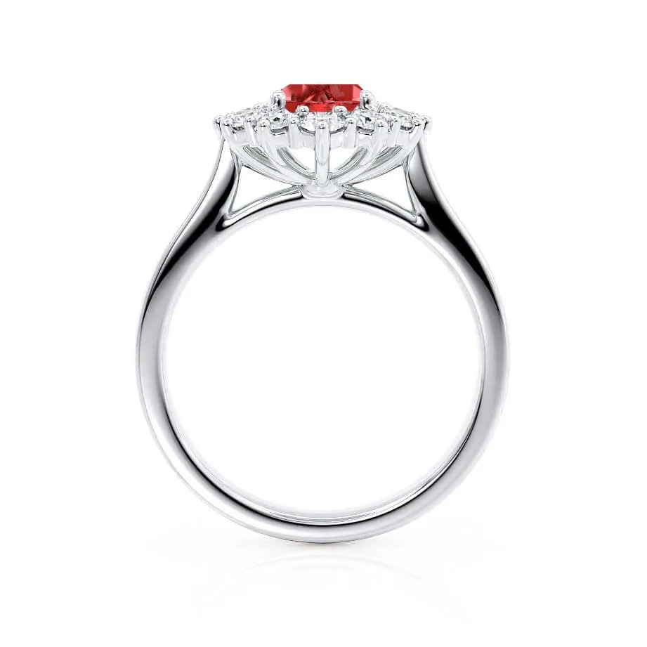 DIANA - Chatham® Ruby & Lab Diamond 18k White Gold Halo