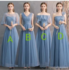 Dusty Blue Floor Length Mismatched Cheap Bridesmaid Dresses Online, WG533