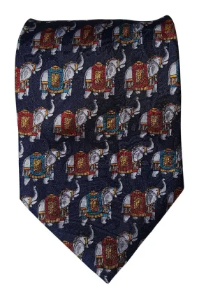 ENRICO FLORIANI Italian 100% Silk Navy Blue Elephant Print Tie (61.5)