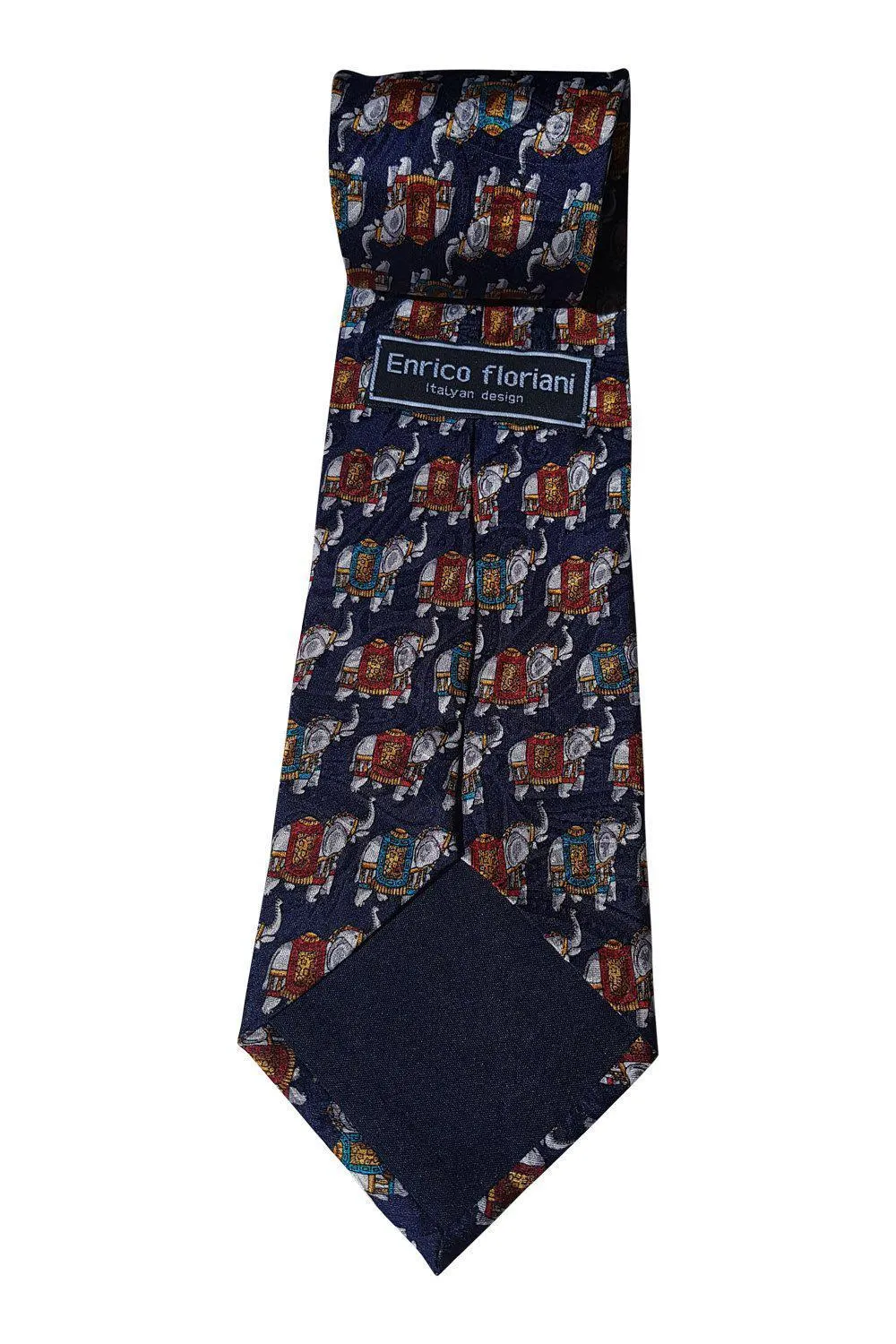 ENRICO FLORIANI Italian 100% Silk Navy Blue Elephant Print Tie (61.5)