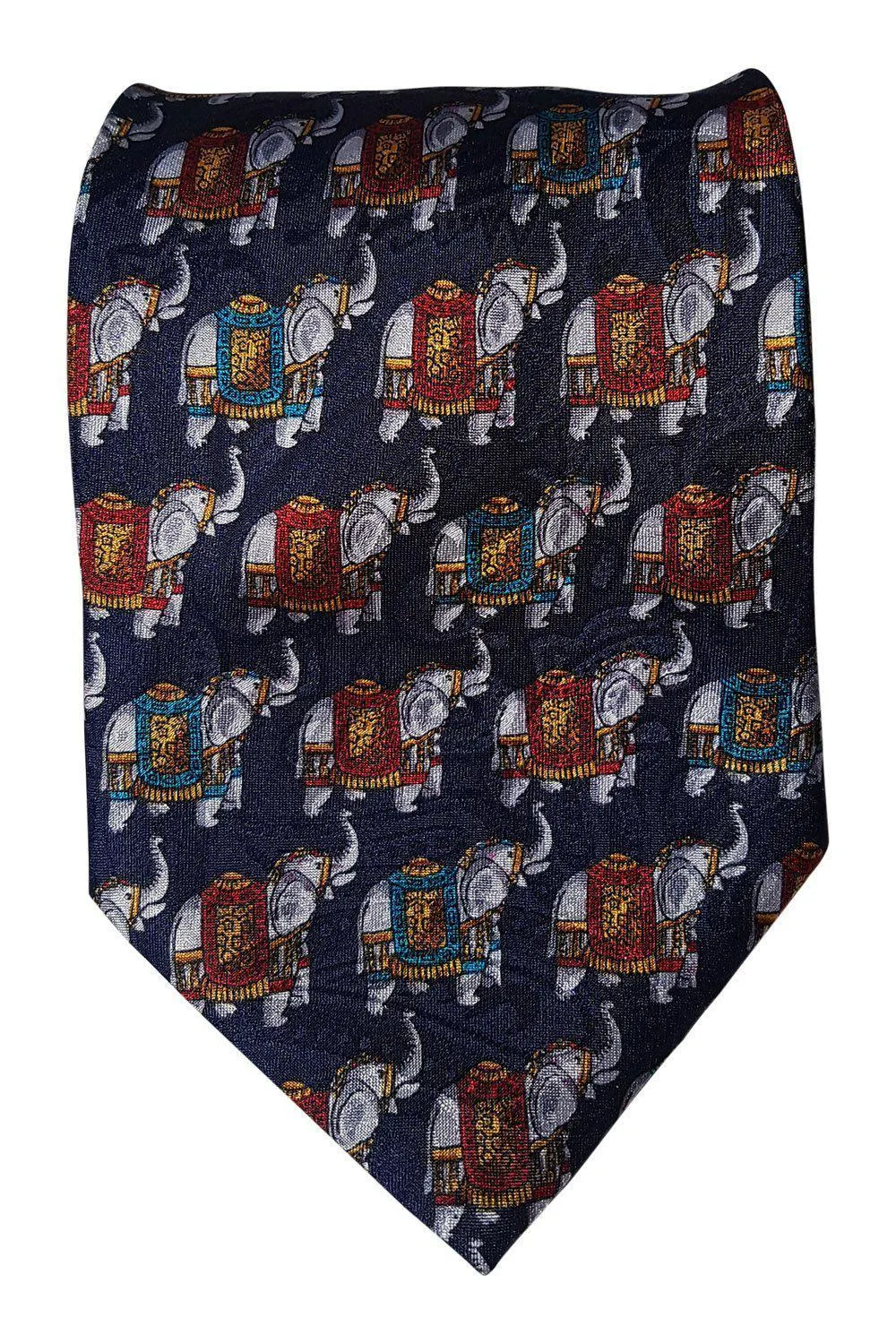 ENRICO FLORIANI Italian 100% Silk Navy Blue Elephant Print Tie (61.5)