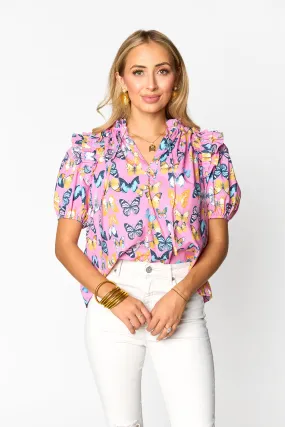 Essie Ruffle Short Sleeve Top - Feelin' Butterflies