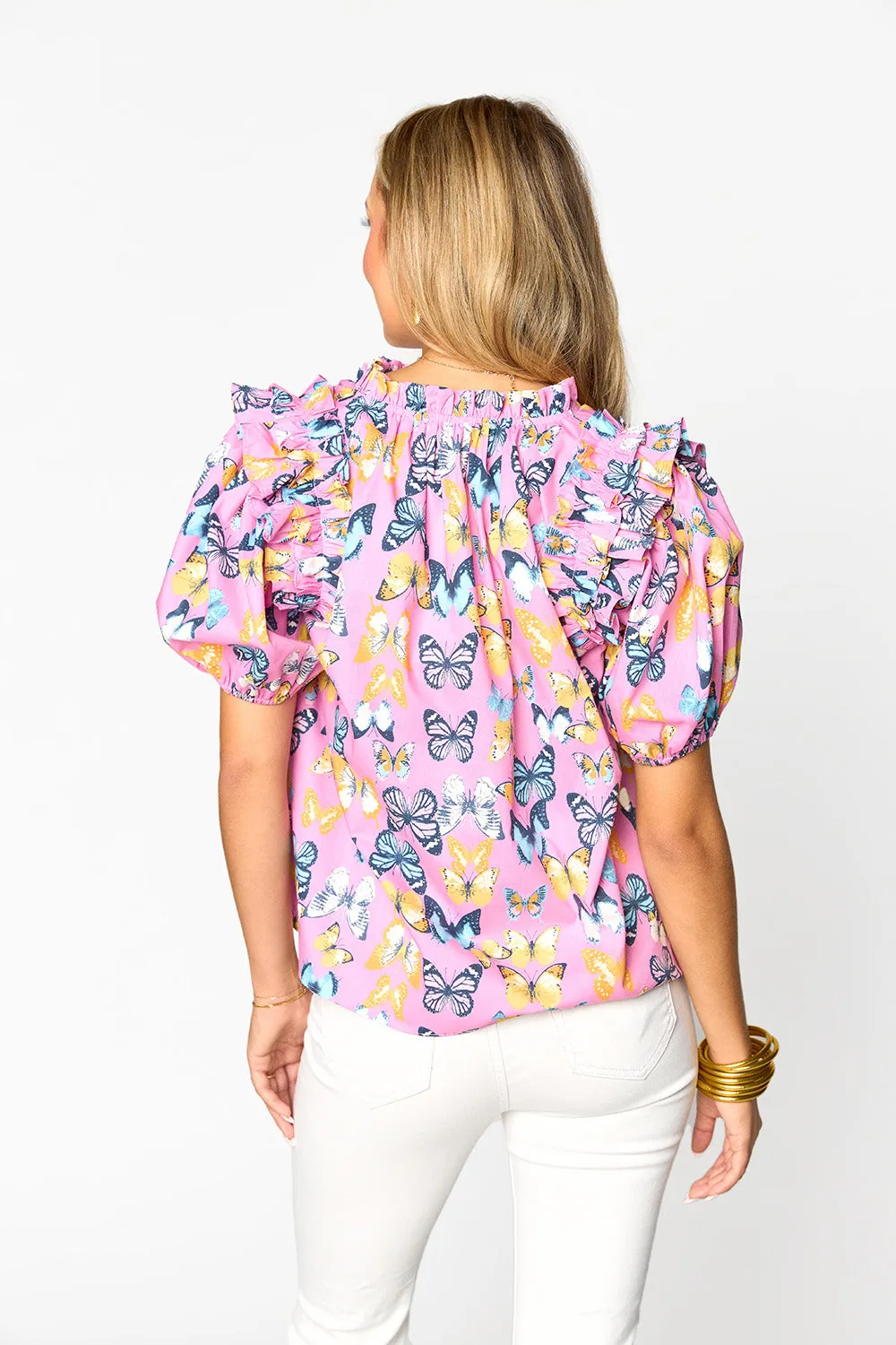 Essie Ruffle Short Sleeve Top - Feelin' Butterflies