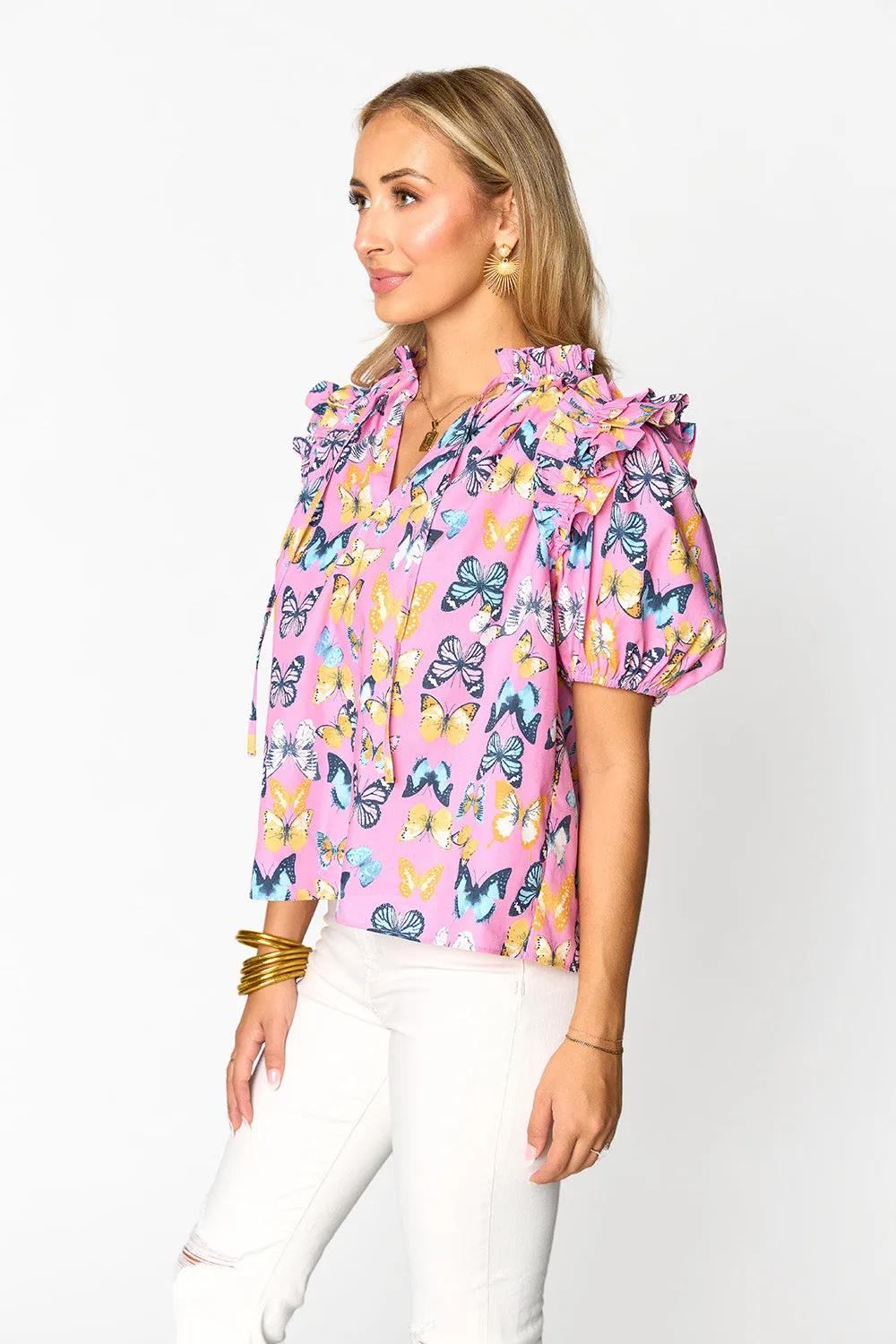 Essie Ruffle Short Sleeve Top - Feelin' Butterflies