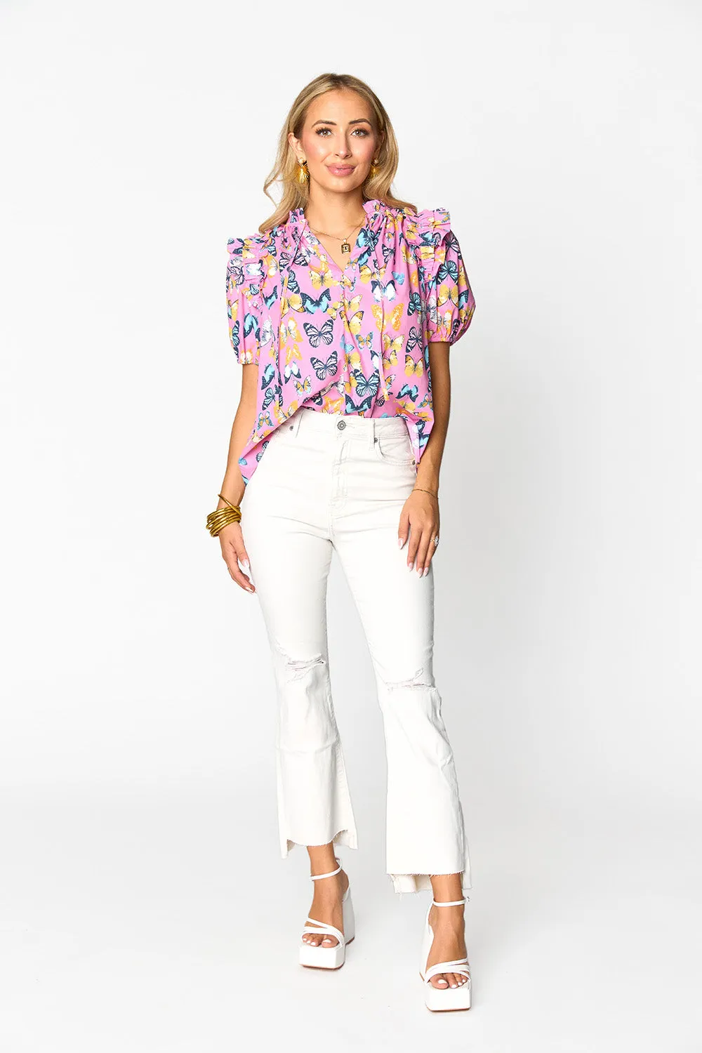 Essie Ruffle Short Sleeve Top - Feelin' Butterflies