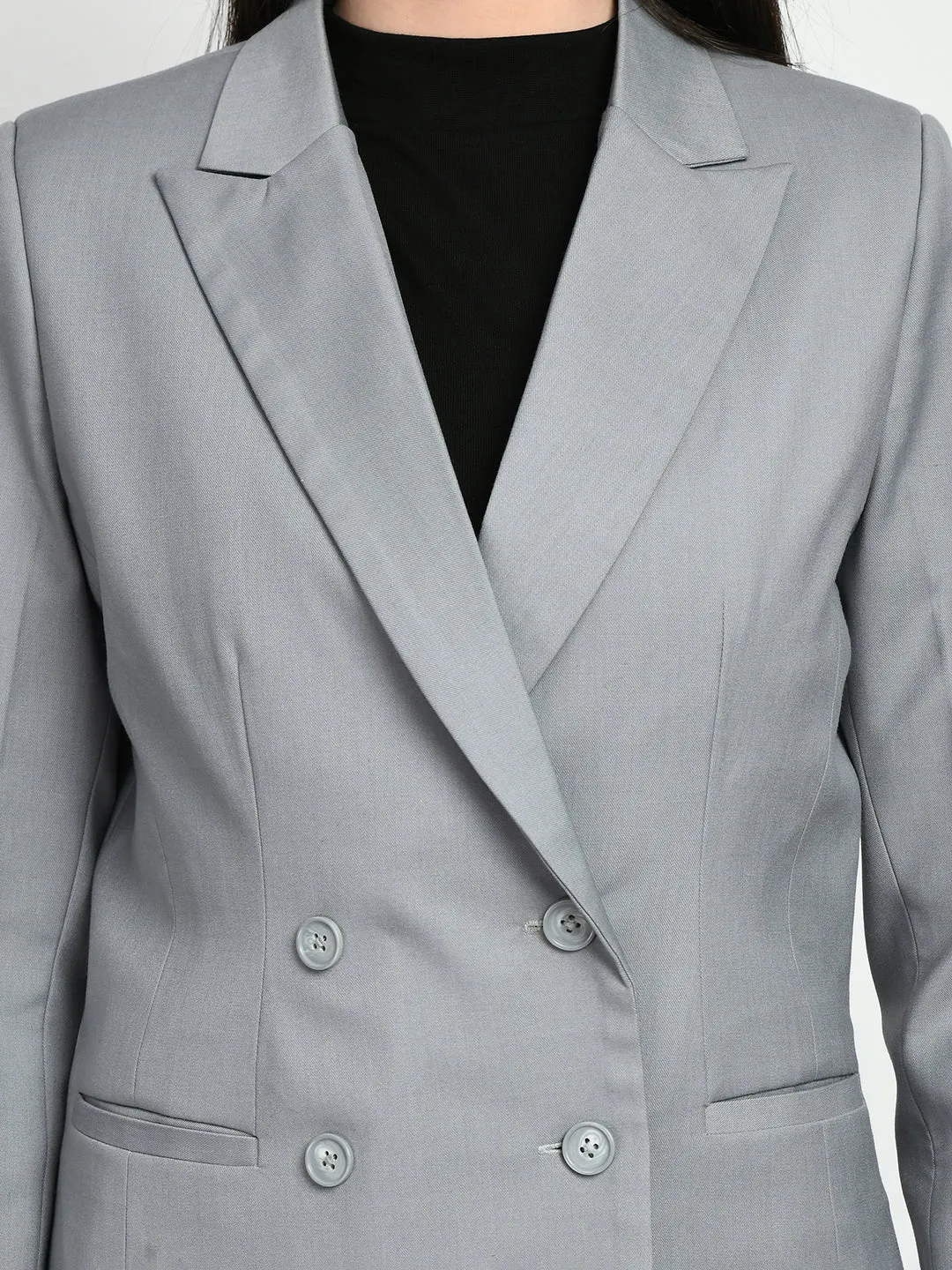 Exude Poise Double Breasted Medium Blazer (Grey)