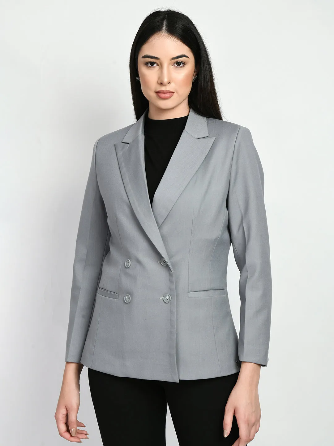 Exude Poise Double Breasted Medium Blazer (Grey)