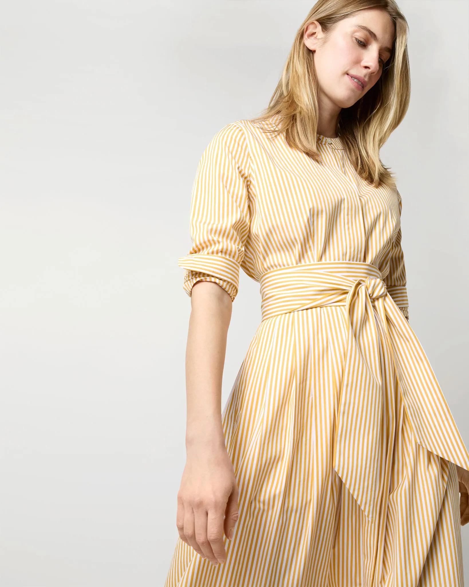 Felicity Shirtwaist Dress in Gold Bengal Stripe Poplin