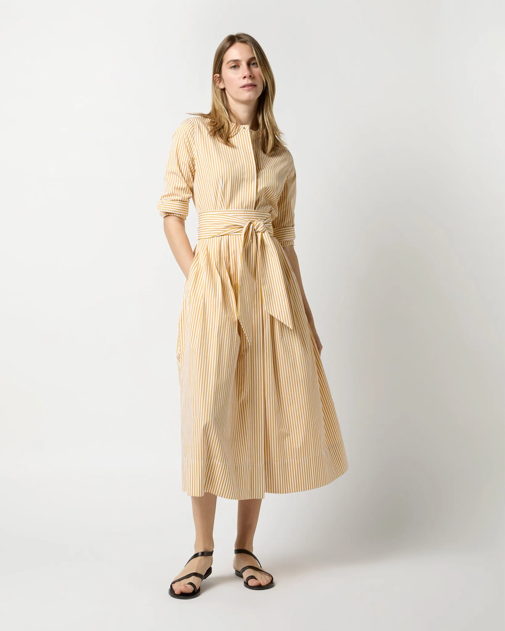 Felicity Shirtwaist Dress in Gold Bengal Stripe Poplin