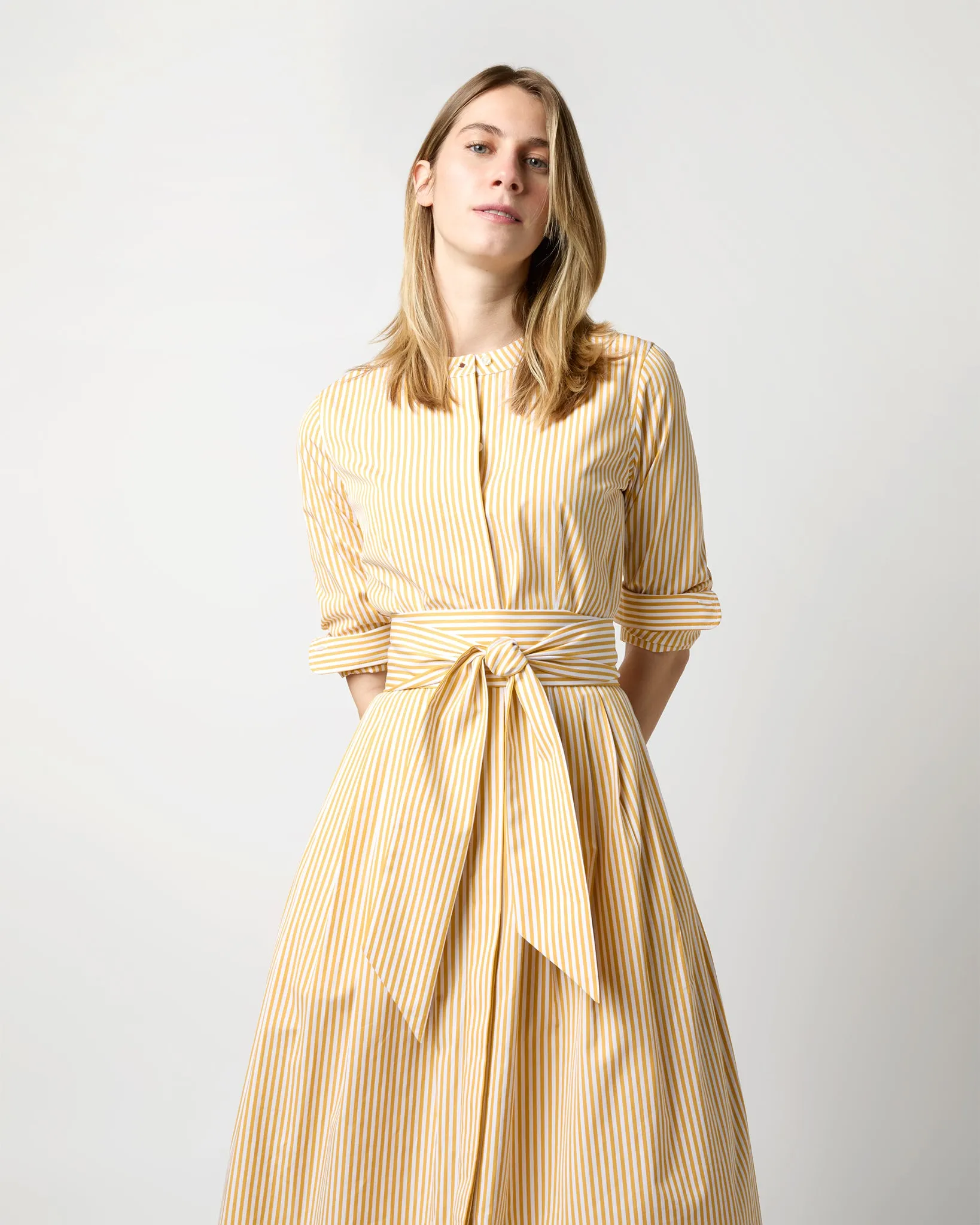 Felicity Shirtwaist Dress in Gold Bengal Stripe Poplin