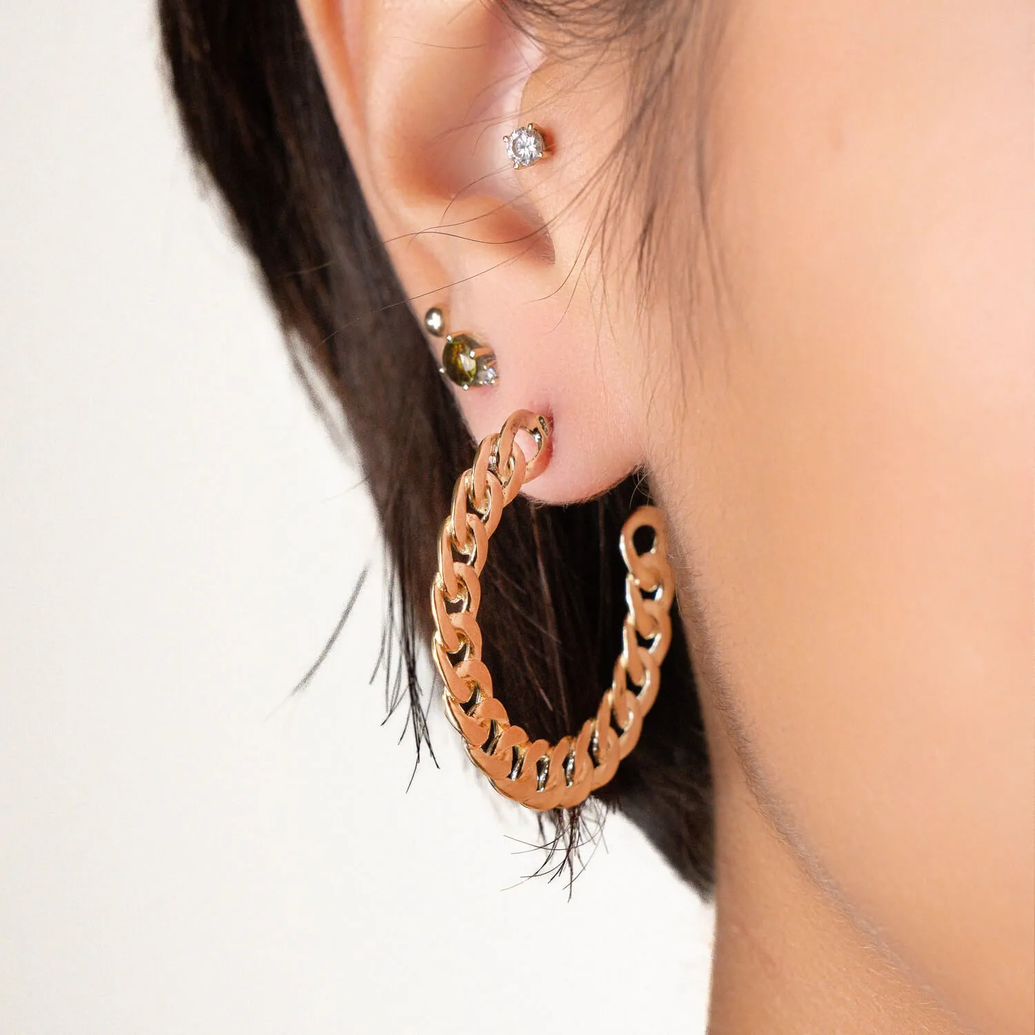 Flat Curb Link Hoop Earrings