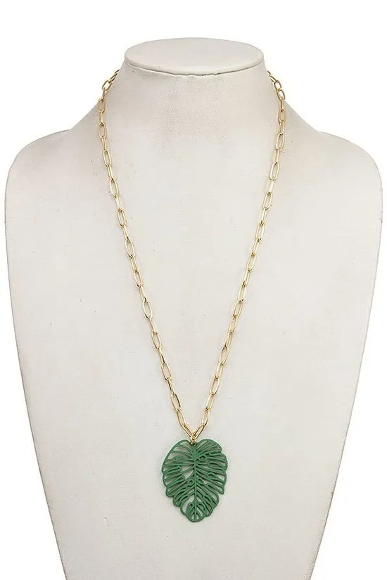 FMN098 Monstera Leaf Necklace