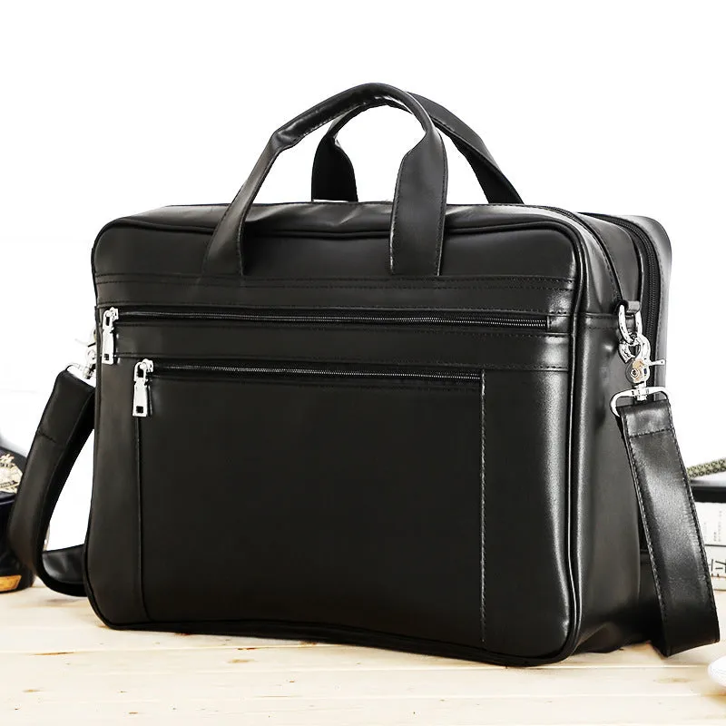 Full Grain Leather Briefcase Men Handbag 17 Inch Laptop Bag Business Shoulder Messenger Bag