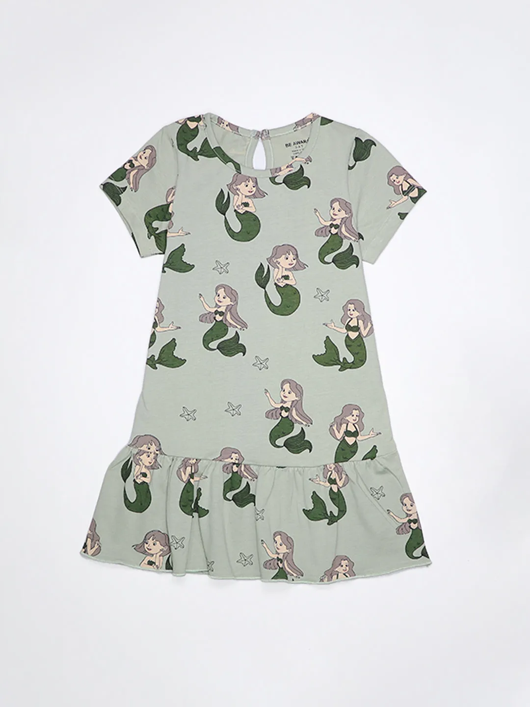 Girls Mermaid Print Fit & Flared Dress