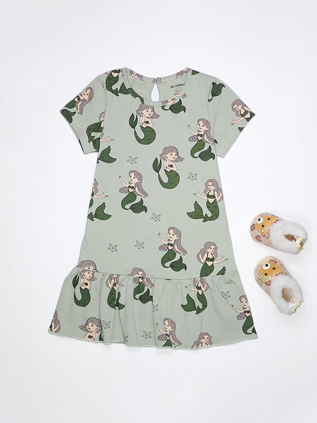 Girls Mermaid Print Fit & Flared Dress