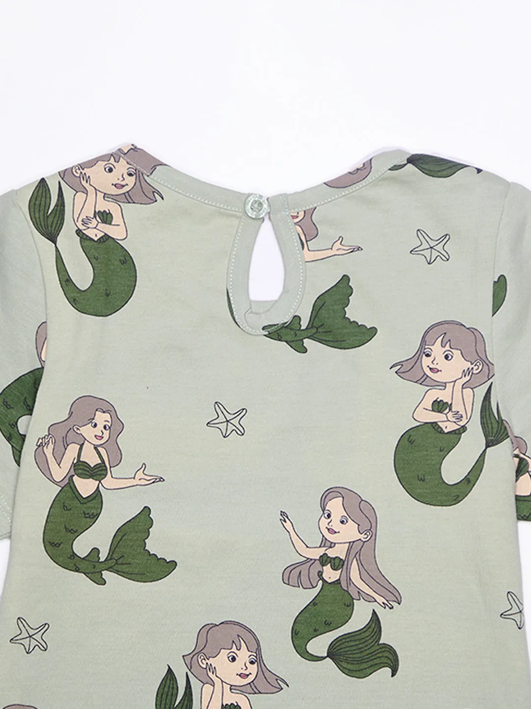 Girls Mermaid Print Fit & Flared Dress