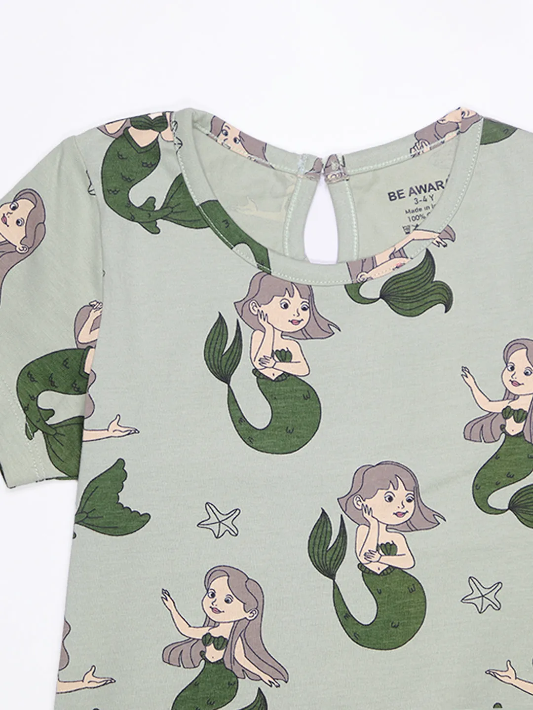 Girls Mermaid Print Fit & Flared Dress