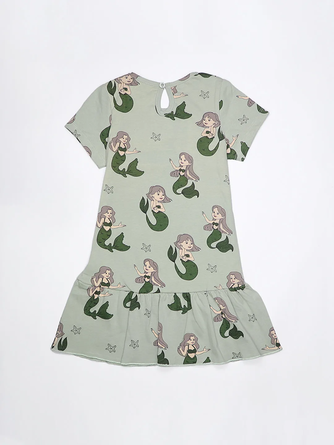 Girls Mermaid Print Fit & Flared Dress