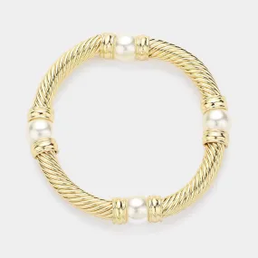 Gold Pearl Textured Metal Stretch Bracelet