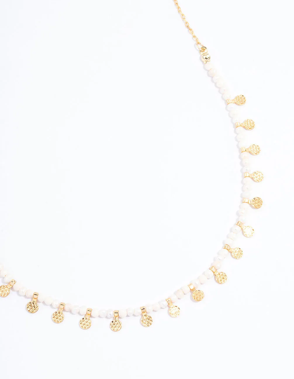 Gold Plated Mini Freshwater Pearl Disc Station Necklace