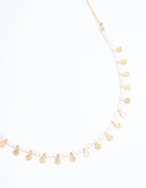 Gold Plated Mini Freshwater Pearl Disc Station Necklace